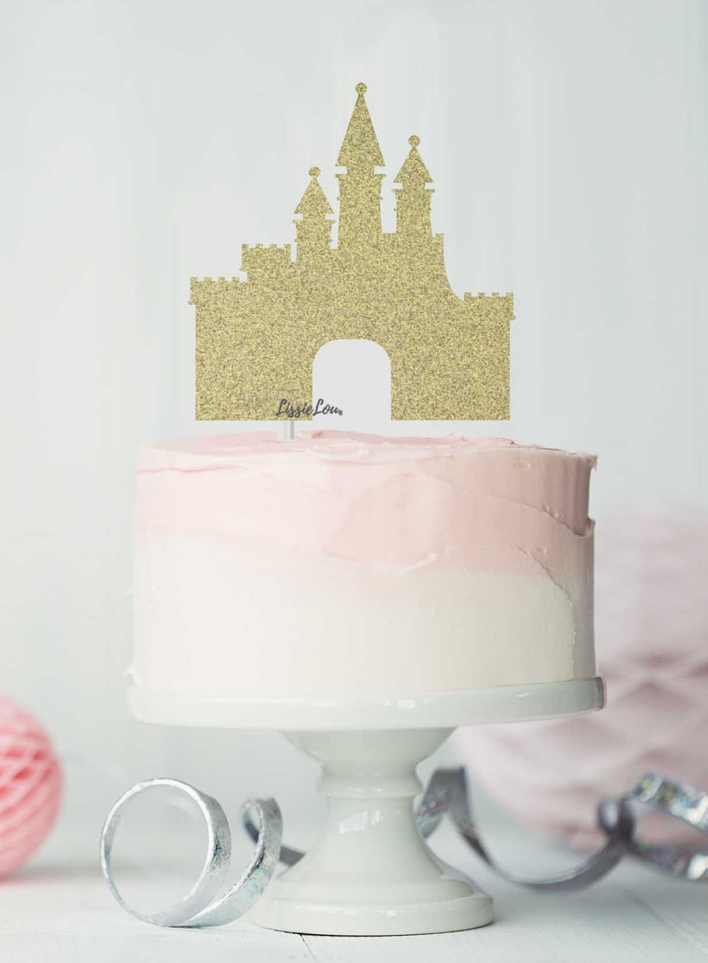 Princess Castle Birthday Cake Topper Glitter Card Gold
