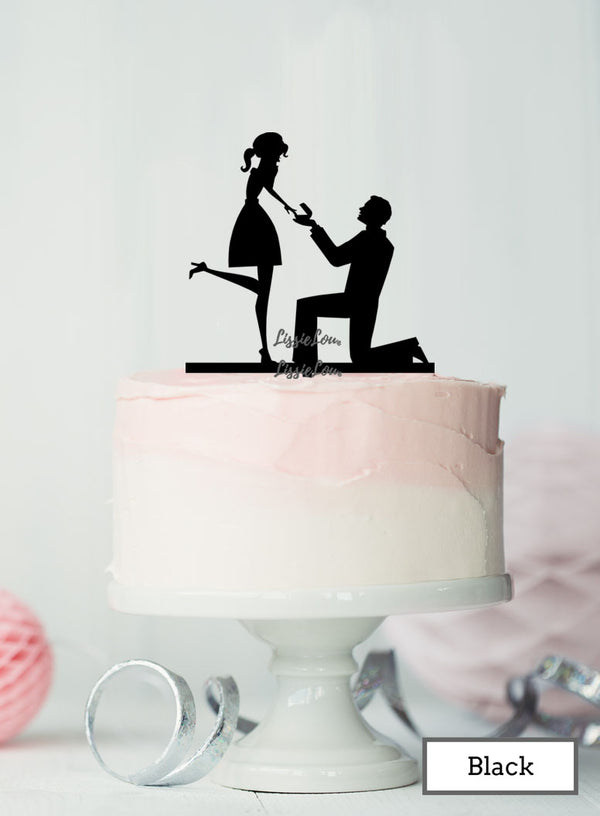 Silhouette Couple Proposal Engagement Cake Topper Premium 3mm Acrylic Black