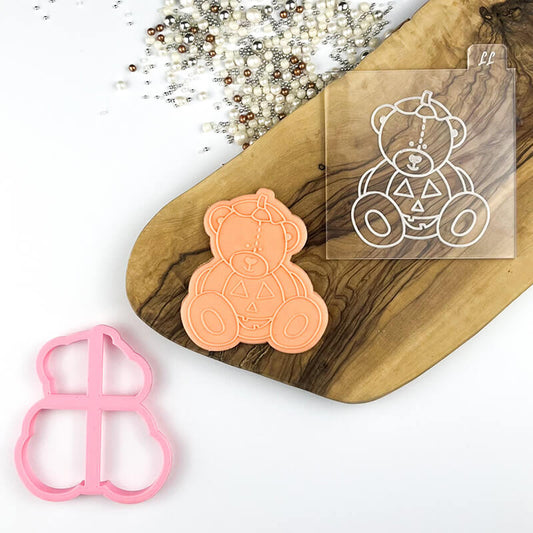 Pumpkin Sitting Teddy Bear Halloween Cookie Cutter and Embosser