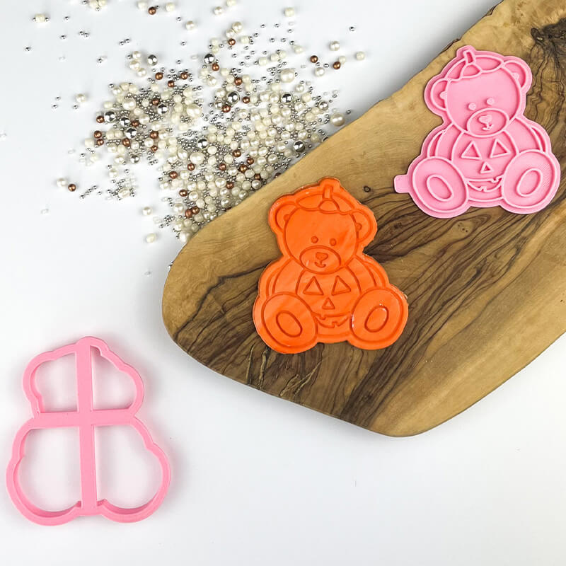 Pumpkin Sitting Teddy Bear Halloween Cookie Cutter and Stamp