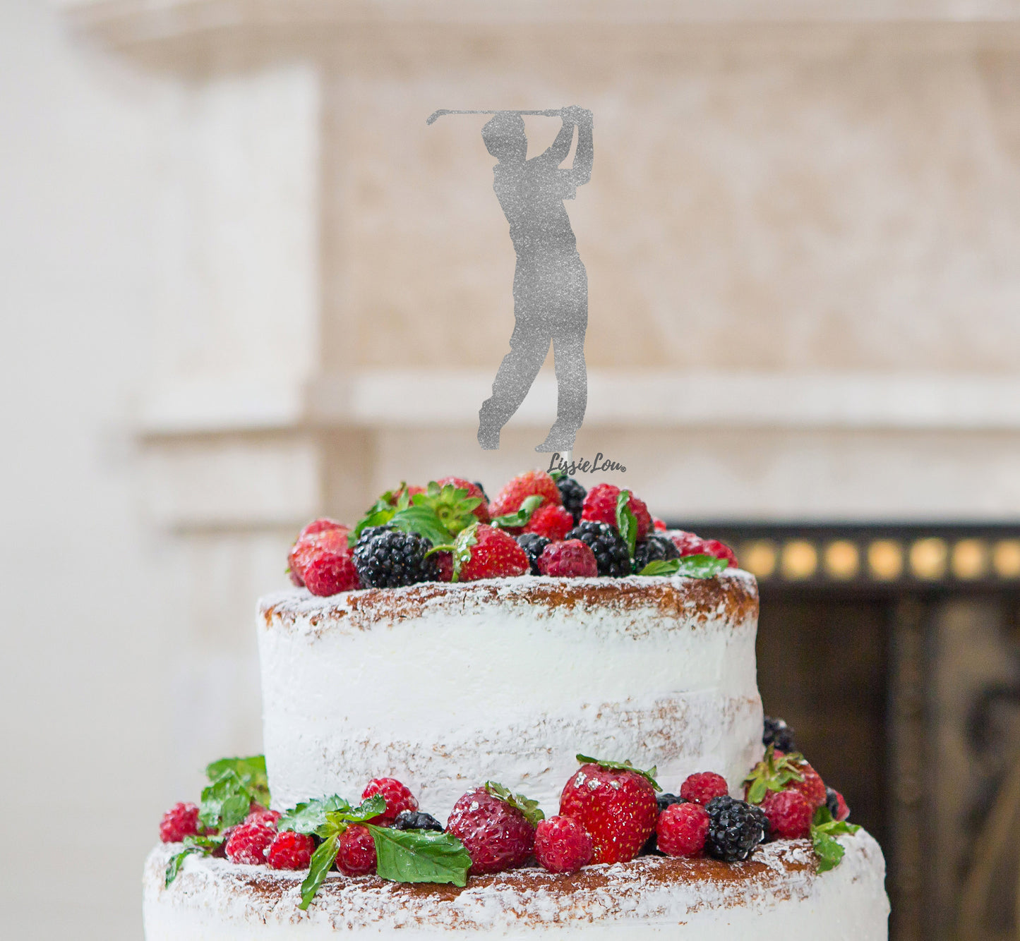 Golfer Male Cake Topper Glitter Card Silver