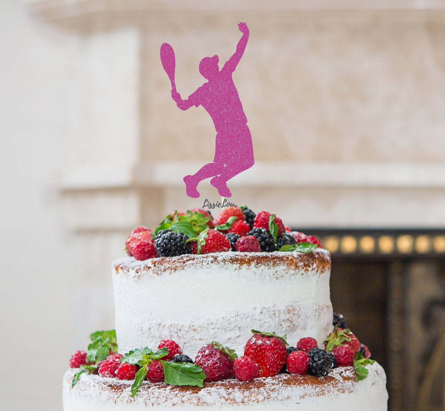 Tennis Male Cake Topper Glitter Card Hot Pink