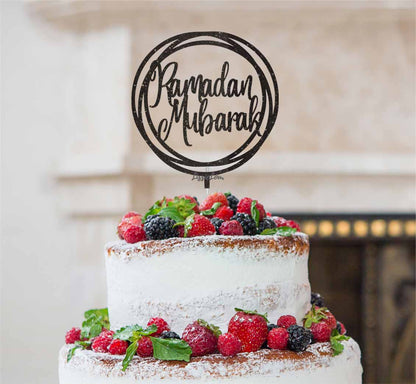 Ramadan Mubarak Circle Cake Topper Black