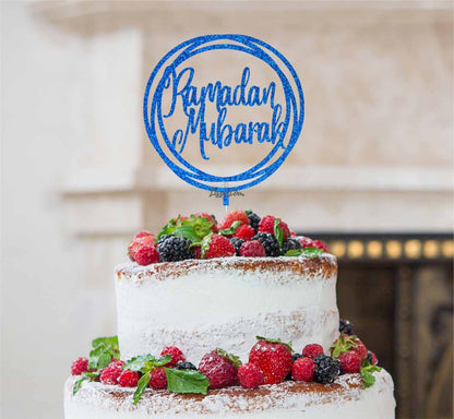 Ramadan Mubarak Circle Cake Topper Dark Blue
