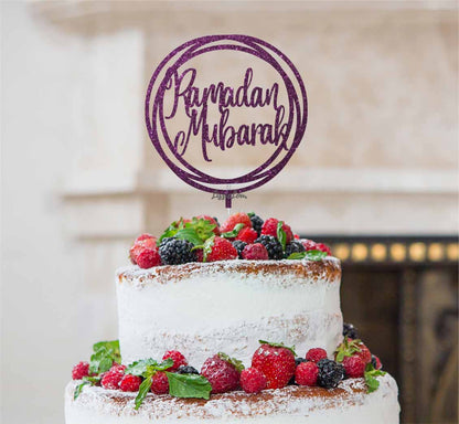 Ramadan Mubarak Circle Cake Topper Dark Purple