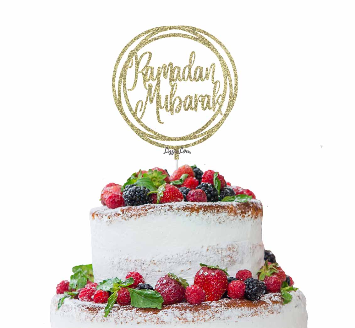 Ramadan Mubarak Circle Cake Topper Gold