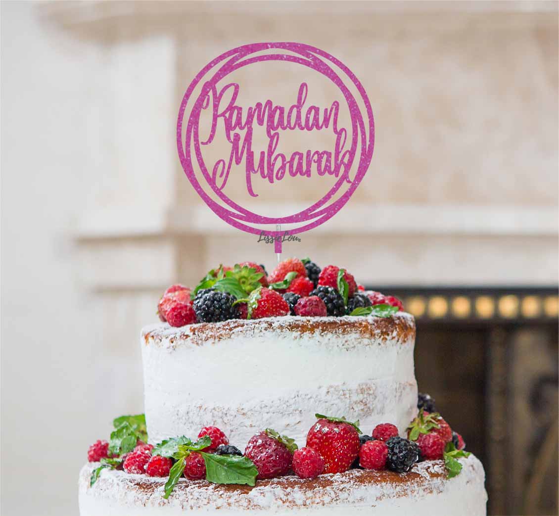 Ramadan Mubarak Circle Cake Topper Hot Pink