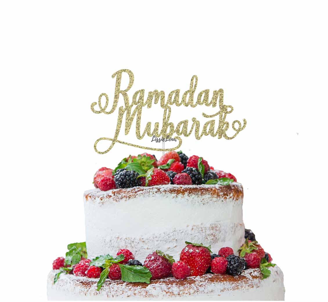 Ramadan Mubarak Cake Topper Pretty Font Gold