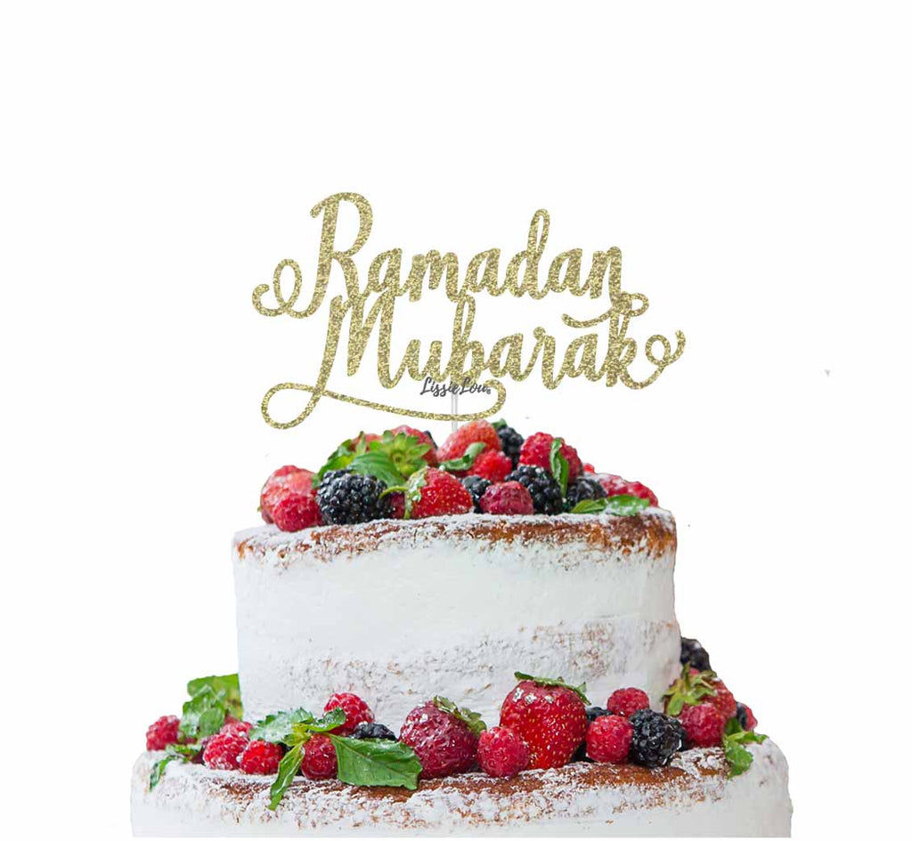 Ramadan Mubarak Cake Topper Pretty Font Gold