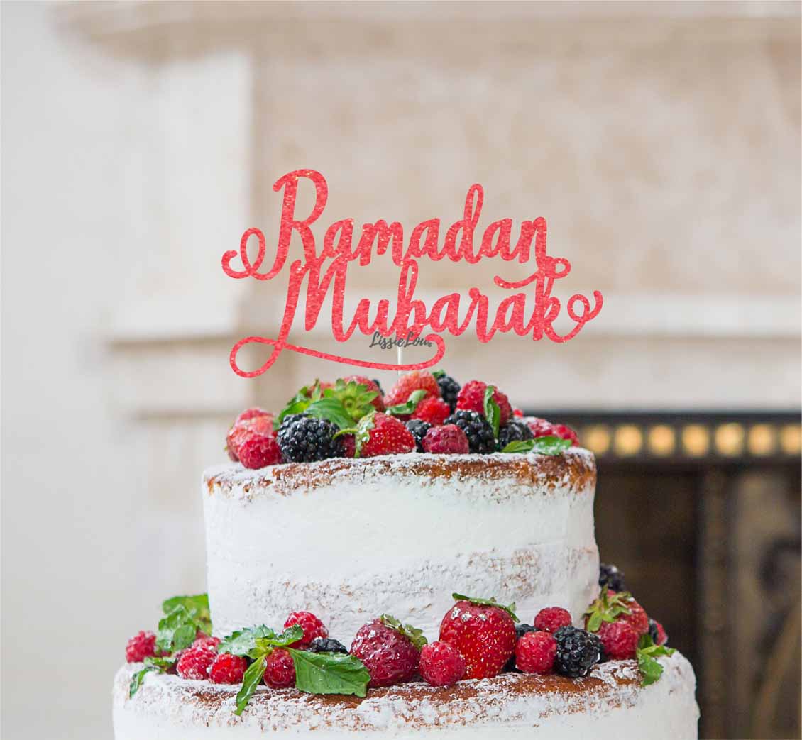 Ramadan Mubarak Cake Topper Pretty Font Light Pink