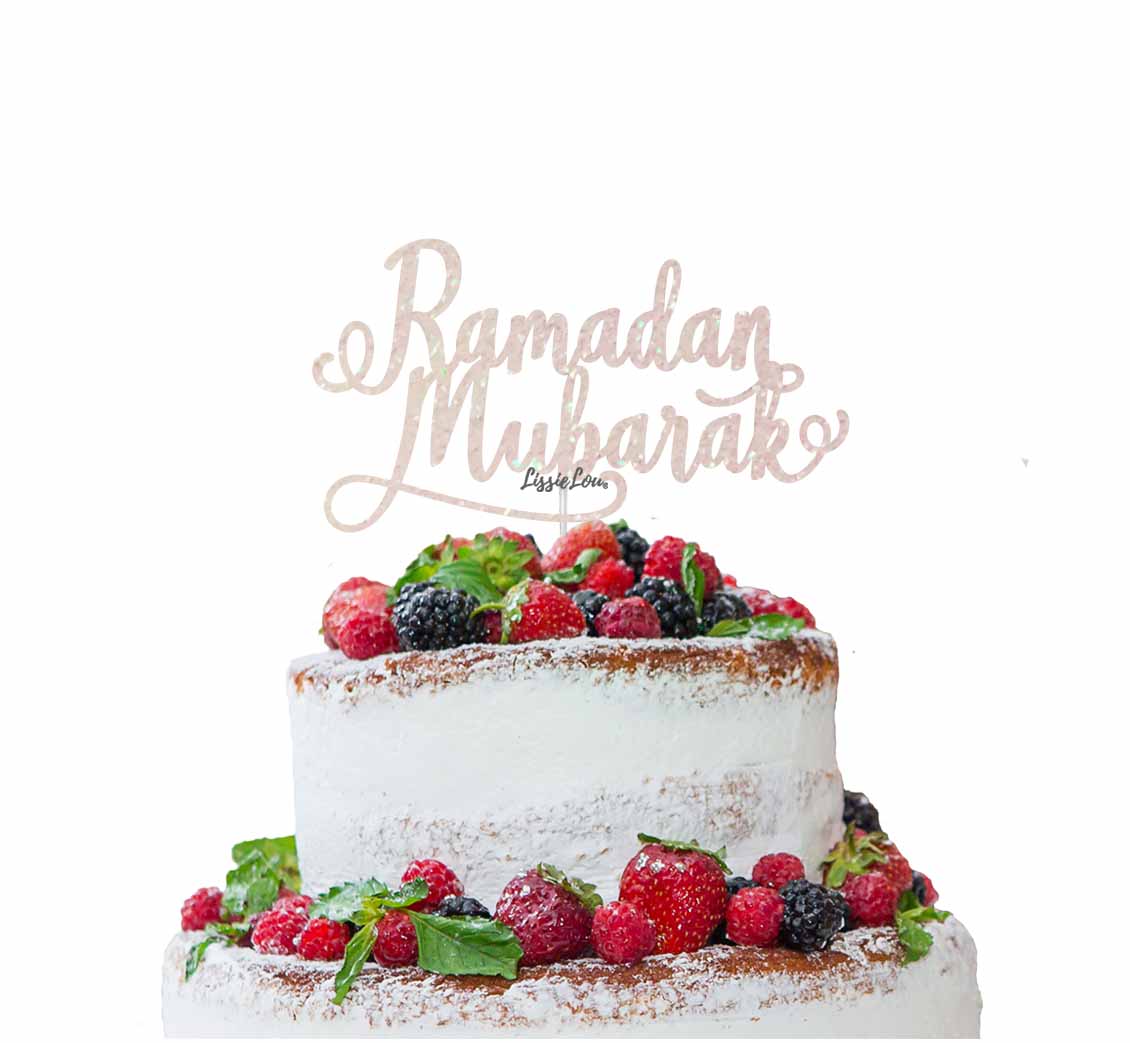 Ramadan Mubarak Cake Topper Pretty Font White