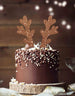 Reindeer Antlers Christmas Cake Topper Glitter Card Brown