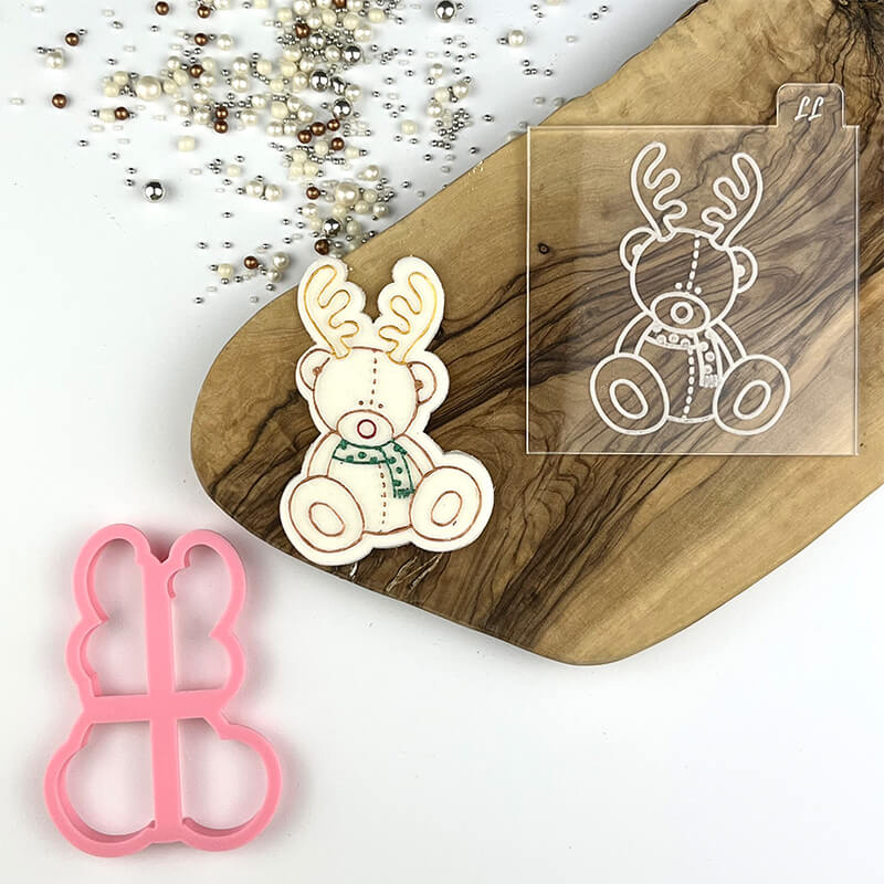 Reindeer Sitting Teddy Bear Christmas Cookie Cutter and Embosser