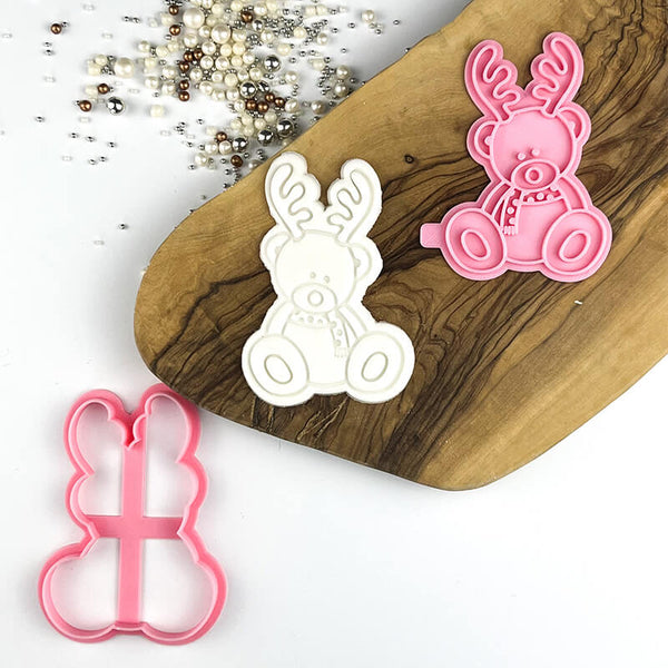 Reindeer Sitting Teddy Bear Christmas Cookie Cutter and Stamp