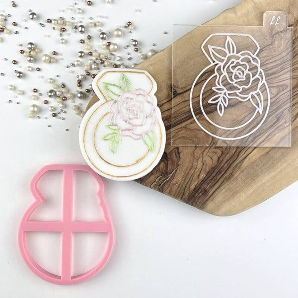 Ring with Flowers Hen Party Cookie Cutter and Embosser
