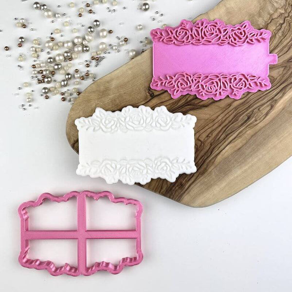 Rose Banner Floral Cookie Cutter and Stamp
