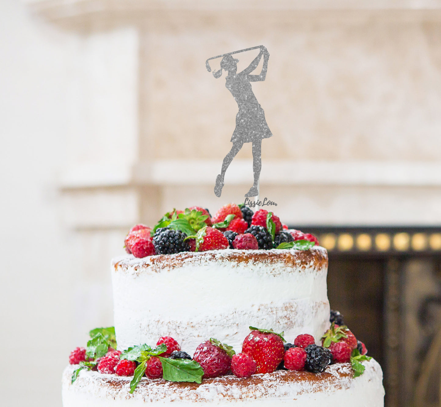 Golfer Female Cake Topper Glitter Card Silver