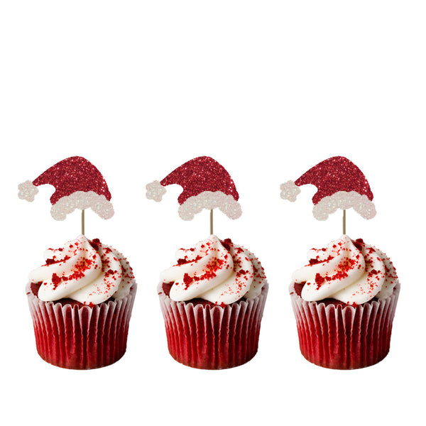 Santa's Hat Glitter Cupcake Topper