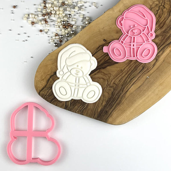 Santa Sitting Teddy Bear Christmas Cookie Cutter and Stamp