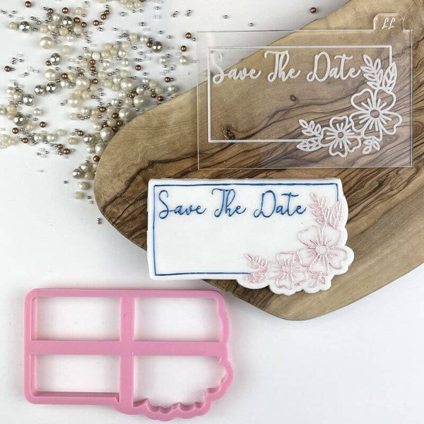 Save the Date in Rectangle with Flowers Cookie Cutter and Embosser