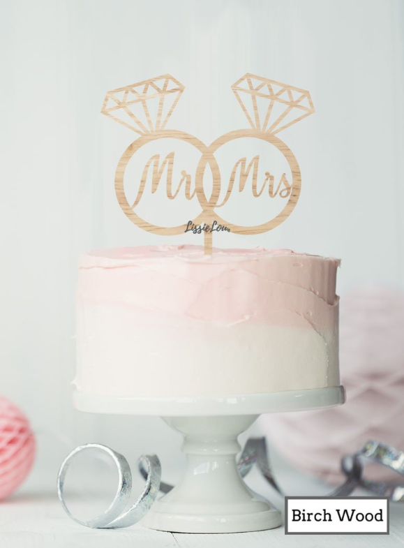 Mr and Mrs Ring Cake Wedding Cake Topper Premium 3mm Birch Wood
