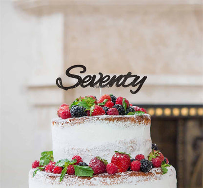 Seventy Birthday Cake Topper 70th Glitter Card Black