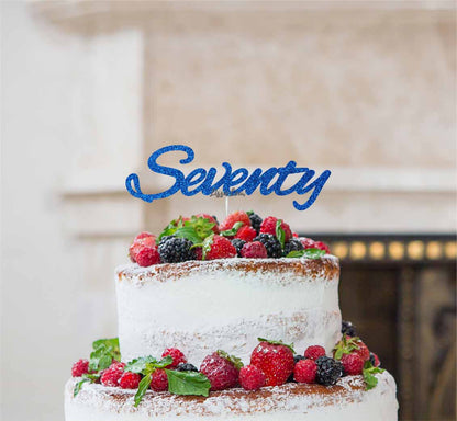 Seventy Birthday Cake Topper 70th Glitter Card Dark Blue