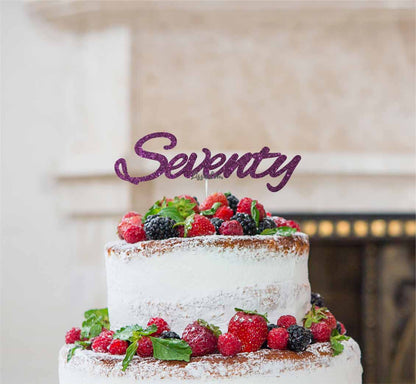 Seventy Birthday Cake Topper 70th Glitter Card Dark Purple