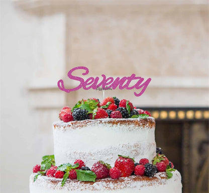 Seventy Birthday Cake Topper 70th Glitter Card Hot Pink