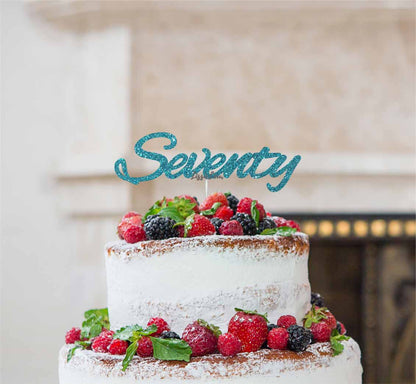 Seventy Birthday Cake Topper 70th Glitter Card Light Blue