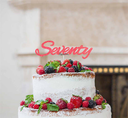 Seventy Birthday Cake Topper 70th Glitter Card Light Pink