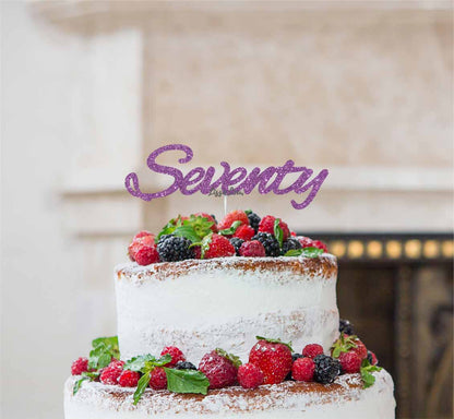 Seventy Birthday Cake Topper 70th Glitter Card Light Purple