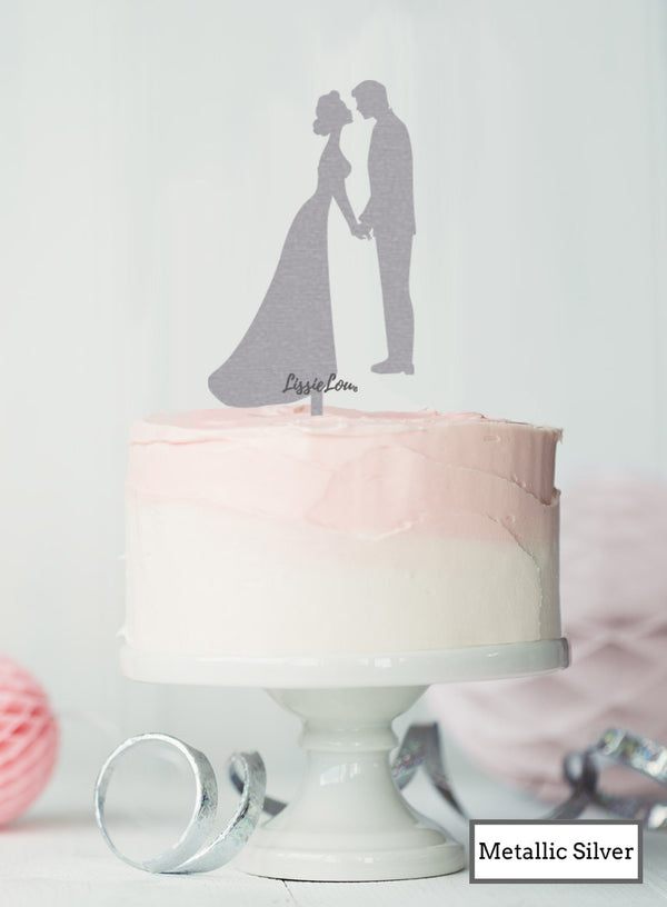 Silhouette Couple Wedding Cake Topper Premium 3mm Acrylic Metallic Silver