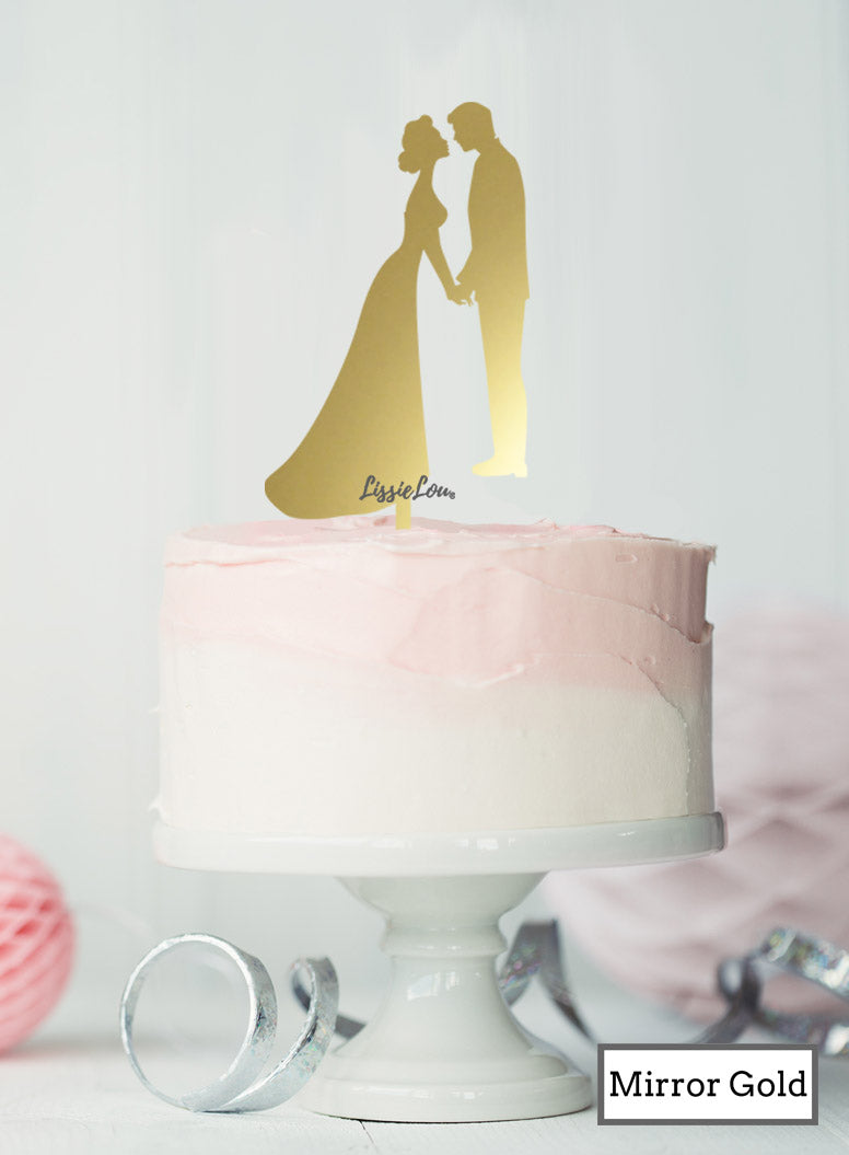 Silhouette Couple Wedding Cake Topper Premium 3mm Acrylic Mirror Gold