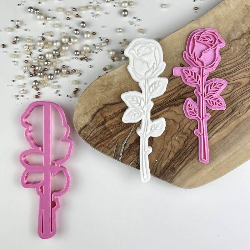 Single Rose Floral Cookie Cutter and Stamp