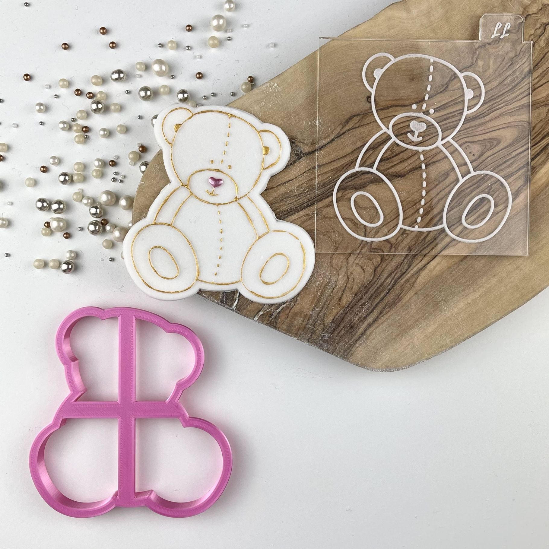 Sitting Teddy Bear Baby Shower Cookie Cutter and Embosser