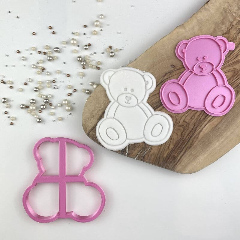 Sitting Teddy Bear Baby Shower Cookie Cutter and Stamp