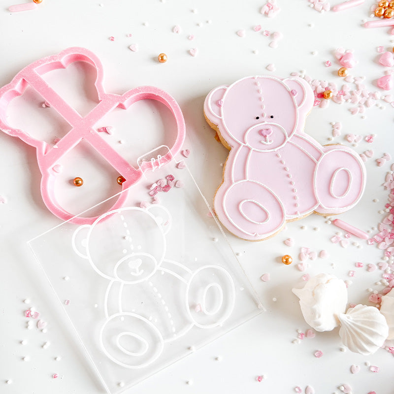 Sitting Teddy Bear Baby Shower Cookie Cutter and Embosser