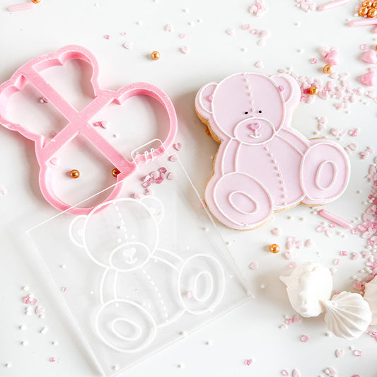 Sitting Teddy Bear Baby Shower Cookie Cutter and Embosser