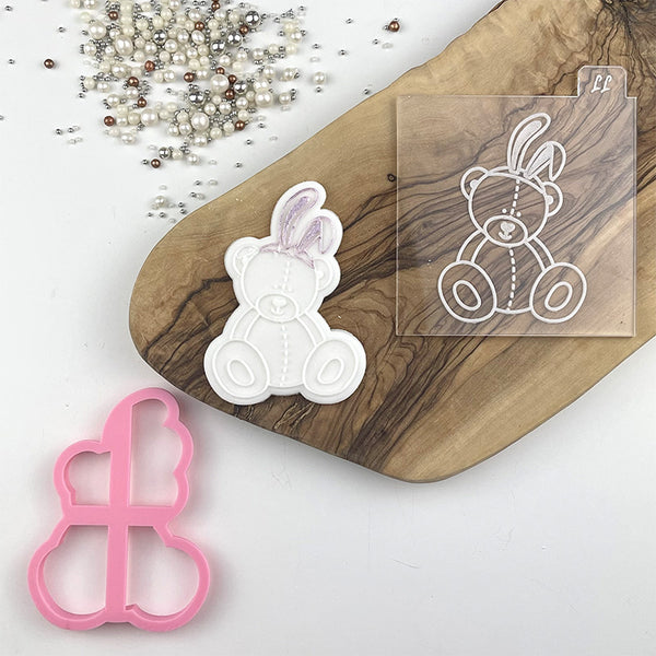 Sitting Teddy Bear with Headband Baby Shower Cookie Cutter and Embosser