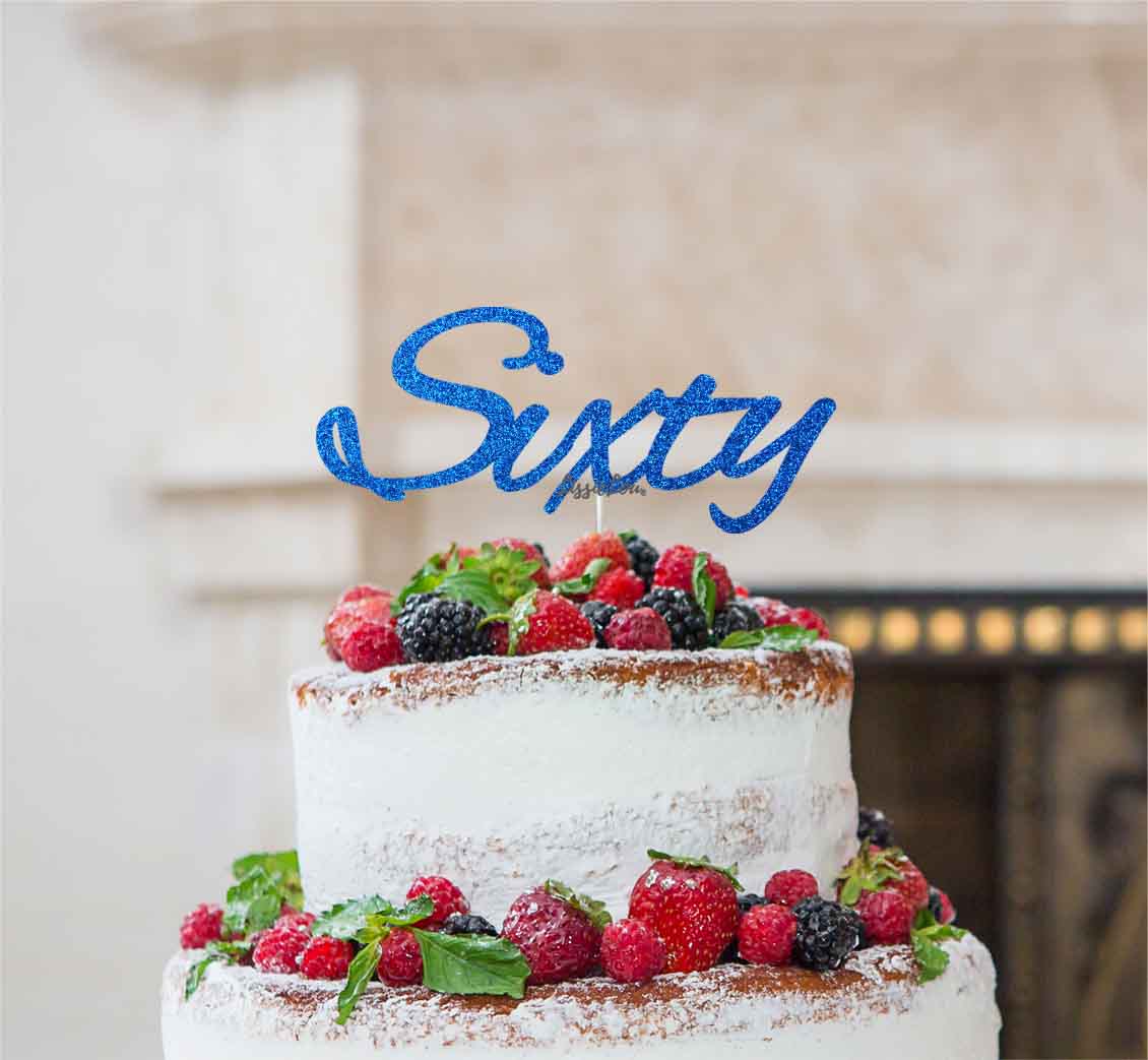 Sixty Birthday Cake Topper 60th Glitter Card Dark Blue