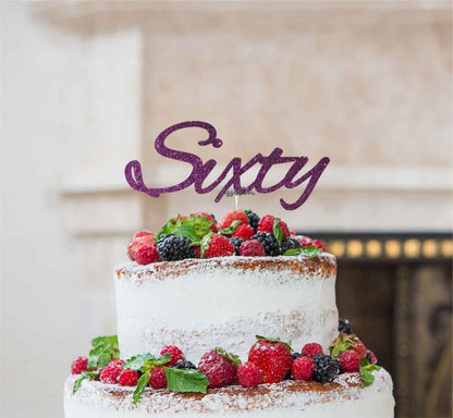 Sixty Birthday Cake Topper 60th Glitter Card Dark Purple