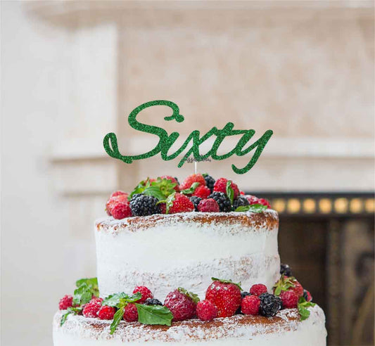 Sixty Birthday Cake Topper 60th Glitter Card Green