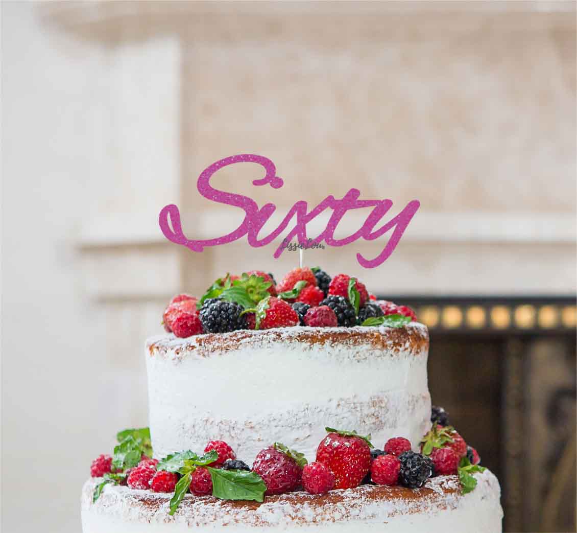 Sixty Birthday Cake Topper 60th Glitter Card Hot Pink