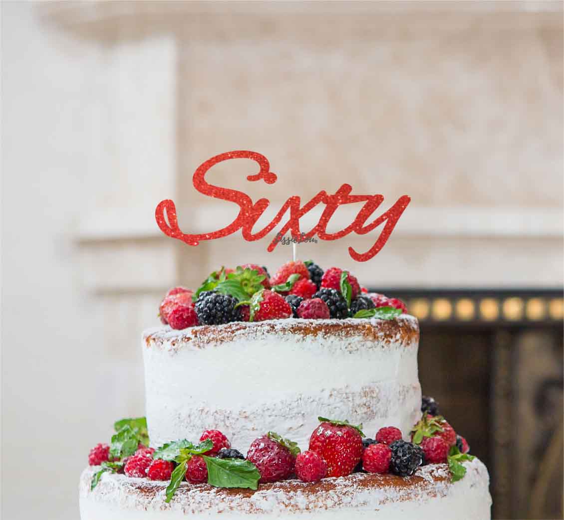 Sixty Birthday Cake Topper 60th Glitter Card Red