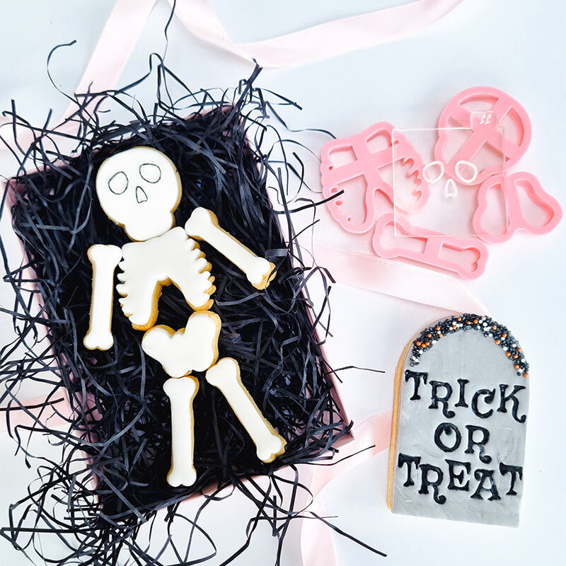 Skeleton Puzzle Set Halloween Cookie Cutter and Embosser