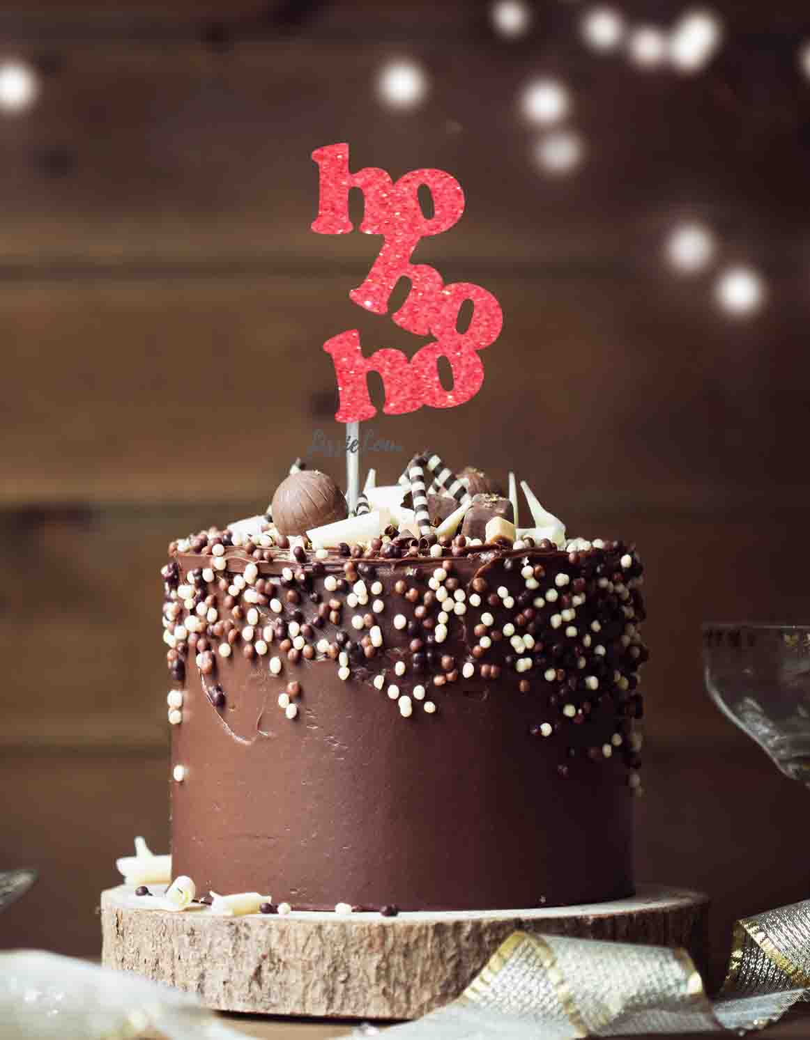 hohoho Christmas Cake Topper Glitter Card Light Pink