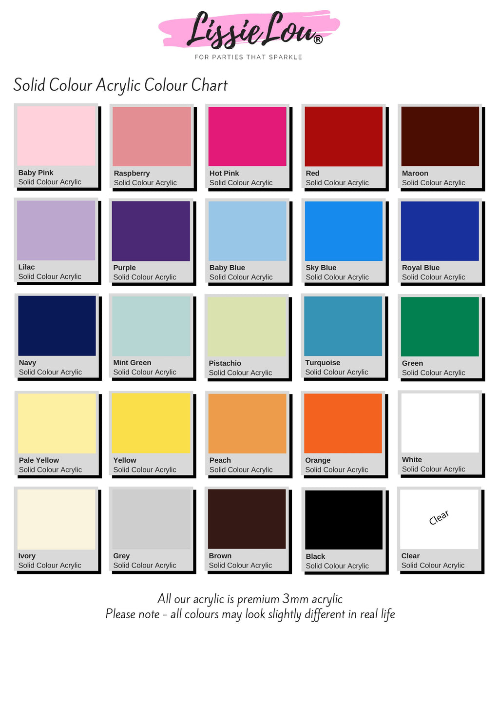 Acrylic Solid Colour Chart