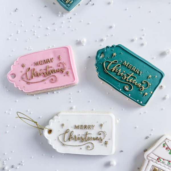 Sparkle Merry Christmas Tag Cookie Embosser