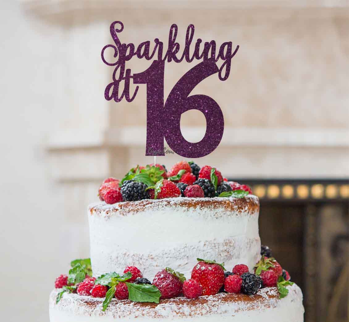 Sparkling at 16 Glitter Card Cake Topper Glitter Dark Purple